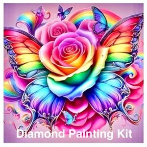 5D Diamond Painting Craft Kit - Colorful Retro Butterfly 13.78”x13.78” NWT